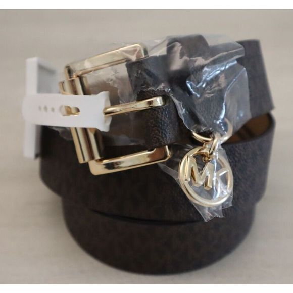 Michael Kors 553559C Women Sz XL Brown "MK" Monogram Print w/Gold Buckle Belt $6 - Picture 1 of 8